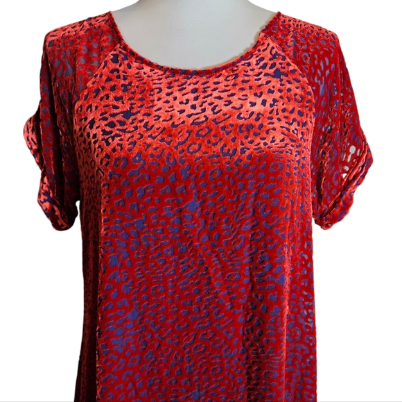 Johnny Was Jade Red Burnout Velvet Mini Dress Size XS Animal Print Silk Blend - Picture 4 of 16